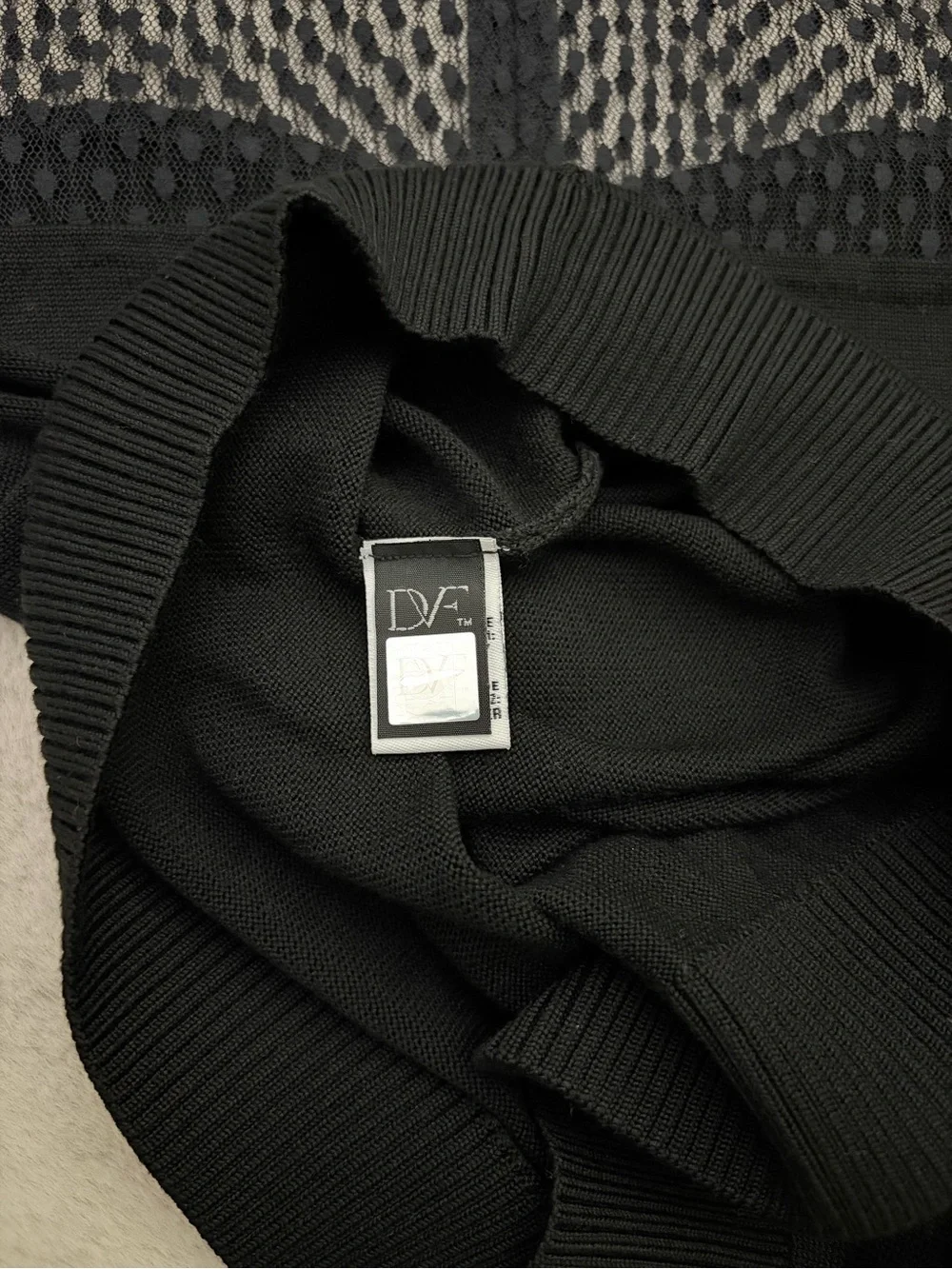 Diane von Furstenberg Rosita Top Lace Black Silk Blend Illusion Knit Sweater S